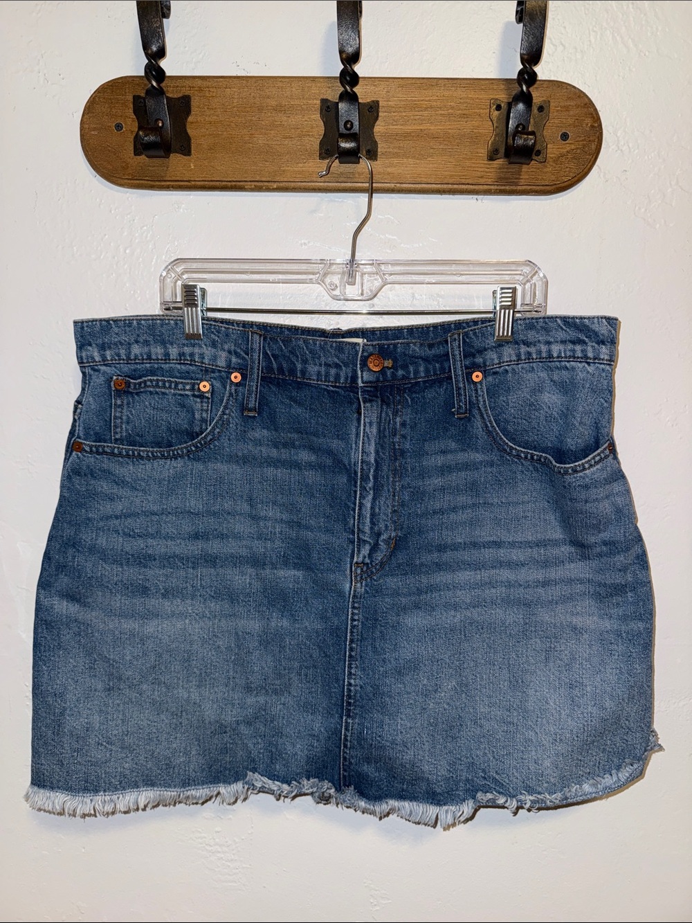 Madewell Blue Denim Mini Skirt with Frayed Hem
